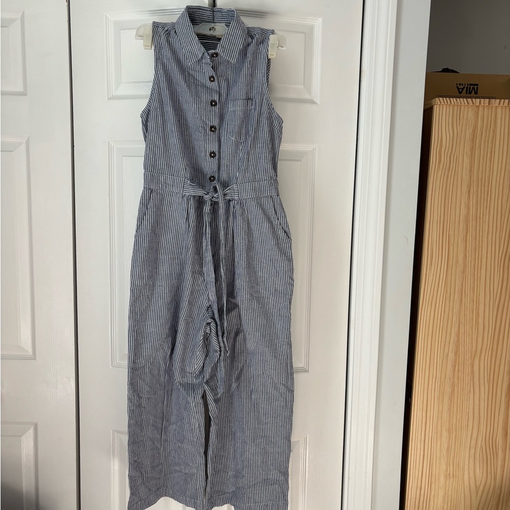 Japna Cotton Navy & White Striped jumpsuit NWT
